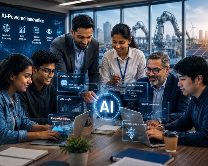 Team collaborating with AI-powered tools